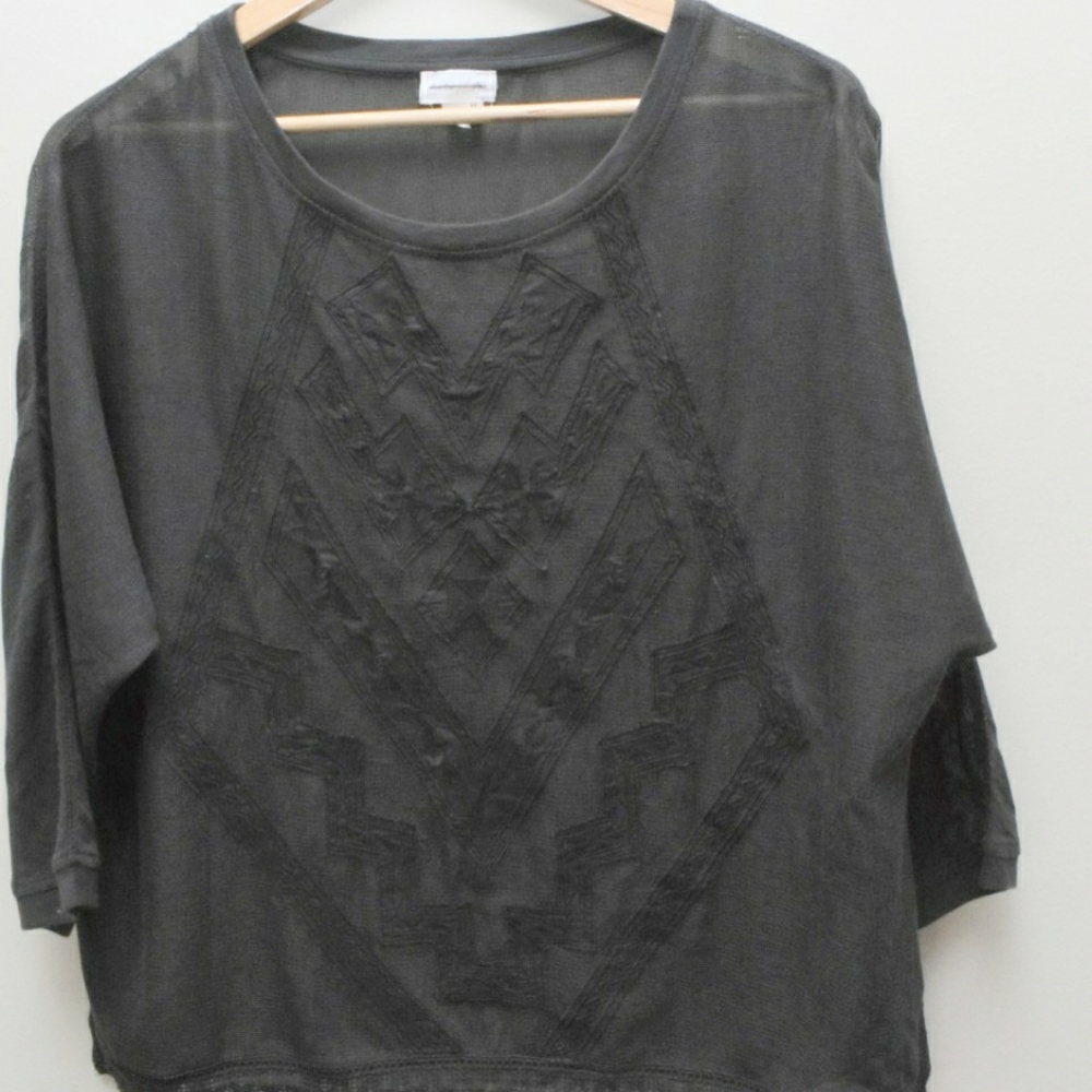 Anthropologie Meadow Rue |Grey aztec sheer top